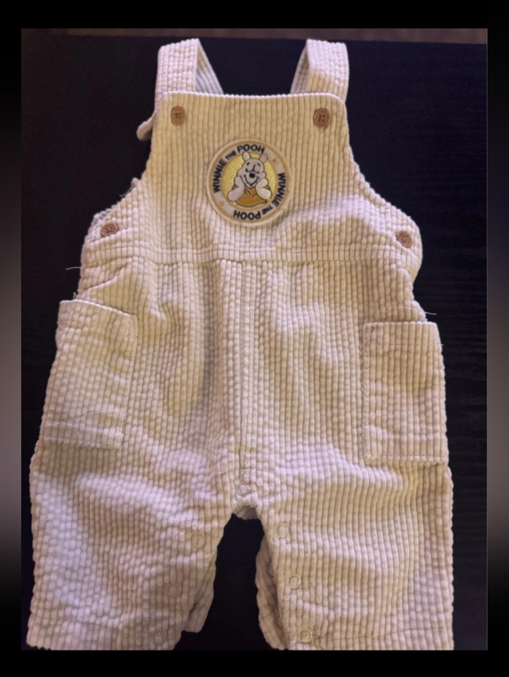 Disney Winnie the Pooh Baby Corduroy Overalls Romper 0-3M Cream Vintage Style